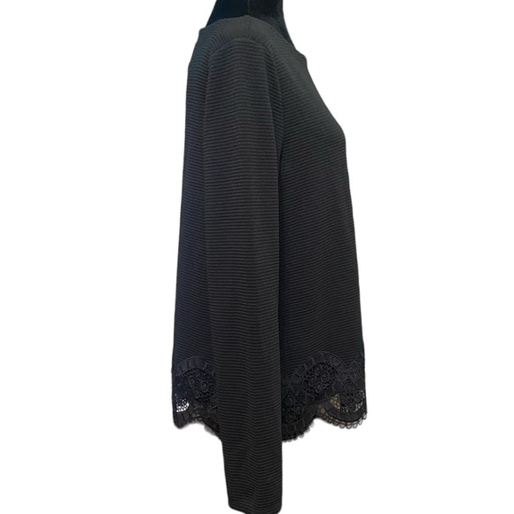 Loft Black Ribbed Boat Neck Top Medium NWT Lace Trim Whimsigoth Boho Chic - Picture 2 of 6